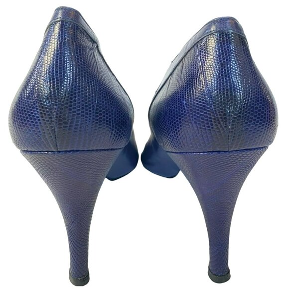 Vintage Natale Ferrario Heels Purple Embossed Leather Snakeskin Size 39 1/2Italy - Picture 5 of 9